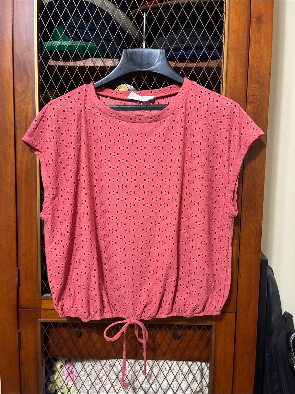 june & hudson Rose Eyelet Tie-Hem Crop Top
